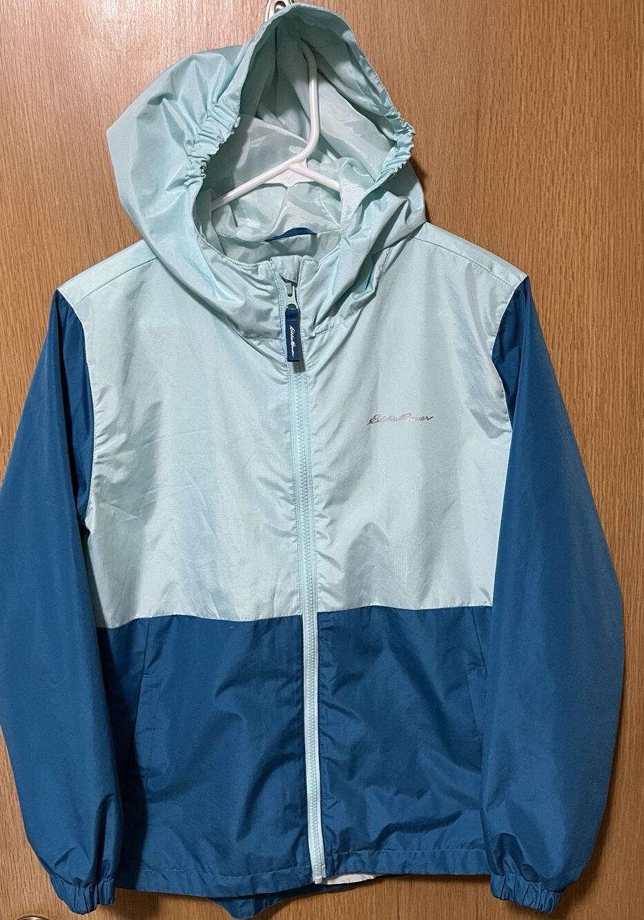 Eddie Bauer Windbreaker Jacket Full Zip Blue Hooded Youth Kids Large (14) Rain